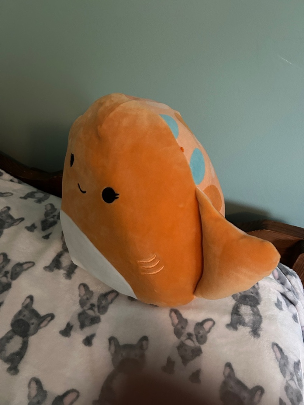 Squishmallows Orange Whale Plush with White Belly and Light Blue Spots